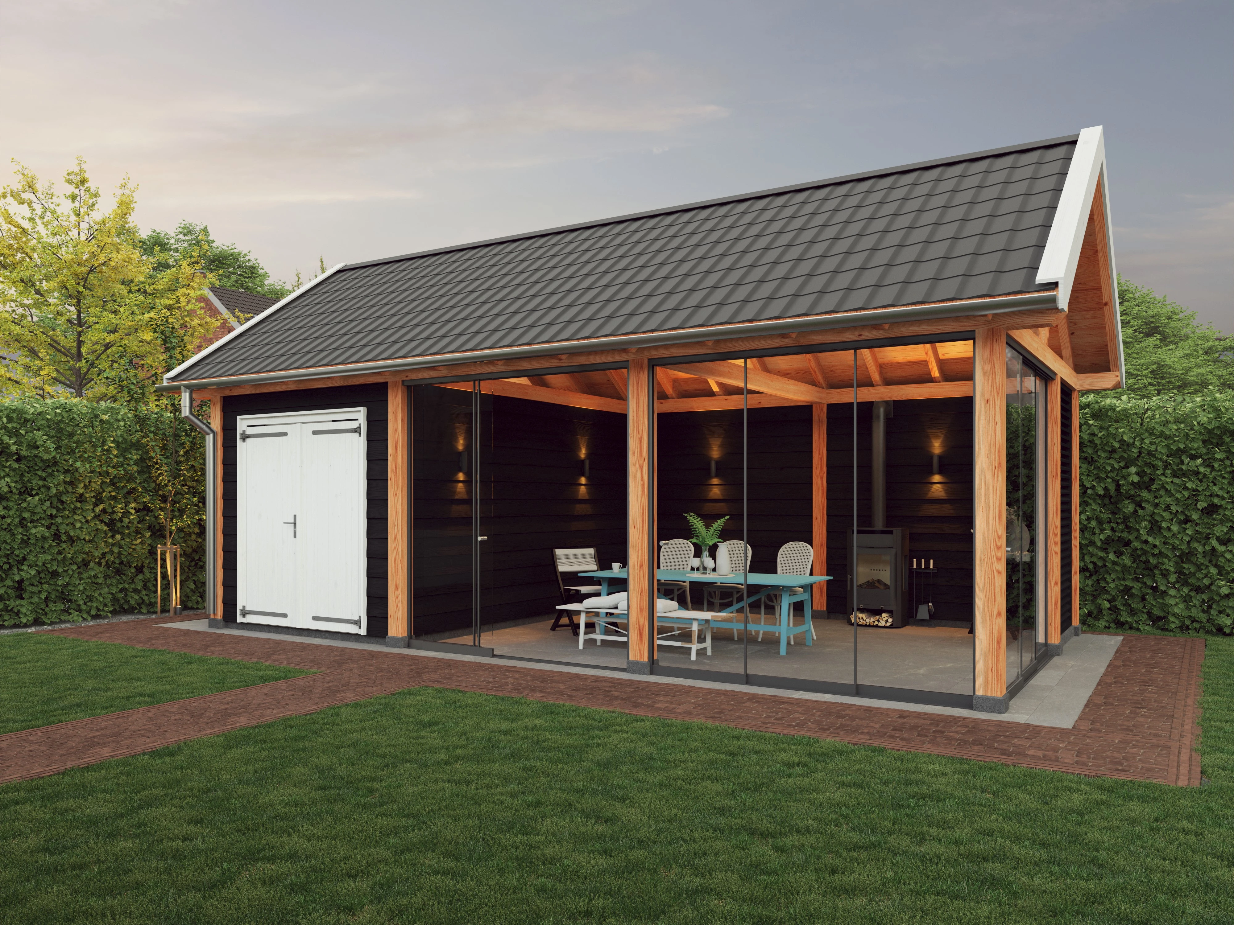 Douglas overkapping zadeldak, 750 x 400, met achterwand en zijwand, Westwood Vrijbuiter - Afbeelding 3